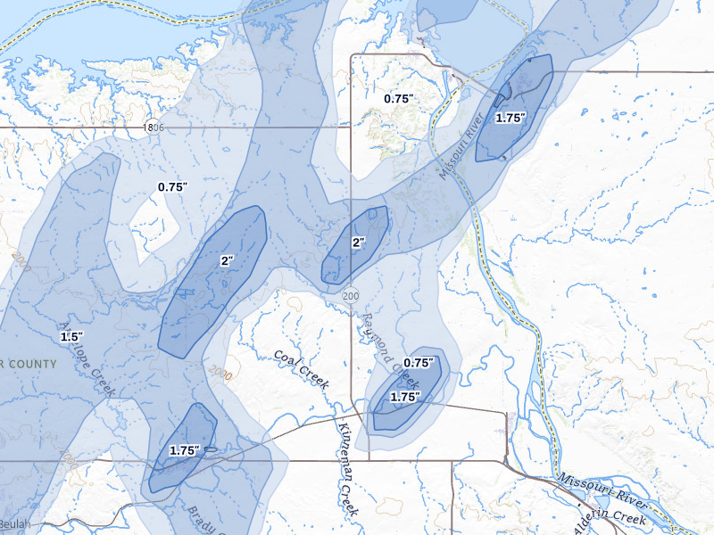 NEXRAD radar-signature map of the hail storm over Stanton, ND on Jun 9, 2026