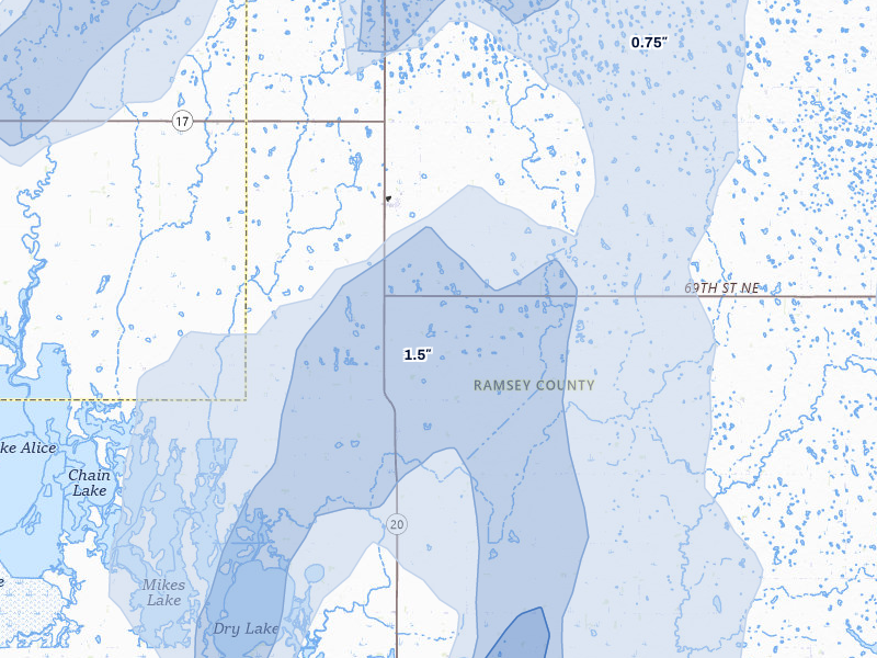 NEXRAD radar-signature map of the hail over Starkweather, ND