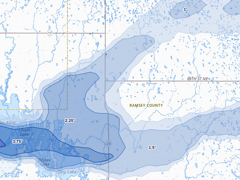 NEXRAD radar-signature map of the hail storm over Starkweather, ND on Jun 28, 2026