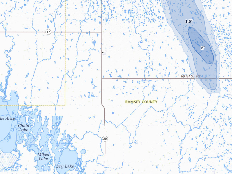 NEXRAD radar-signature map of the hail storm over Starkweather, ND on Jul 9, 2026