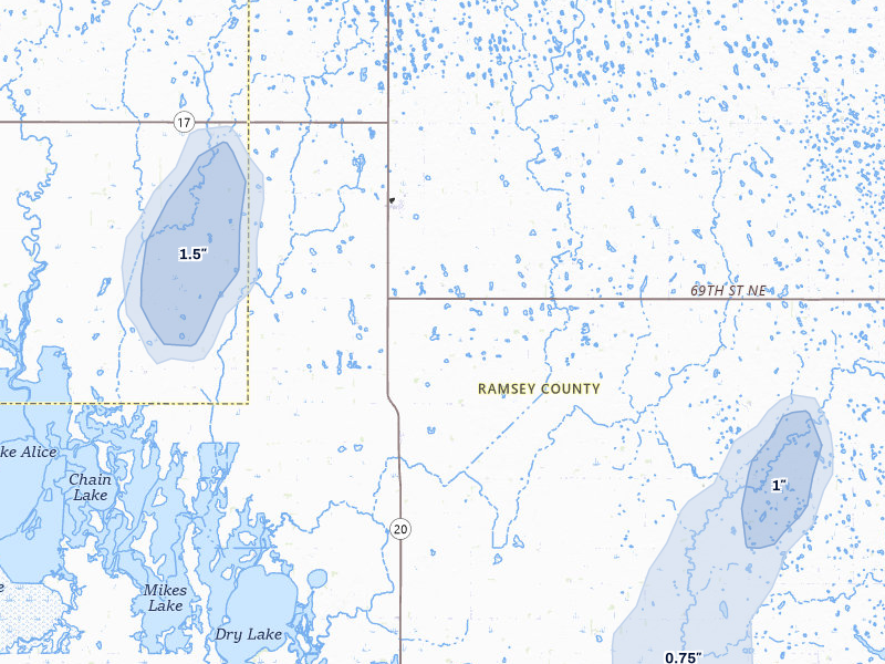 NEXRAD radar-signature map of the hail storm over Starkweather, ND on Jul 30, 2026