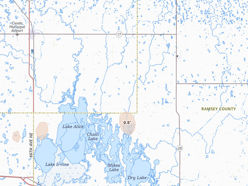 Radar-estimated hail-size map of the storm over Starkweather, ND