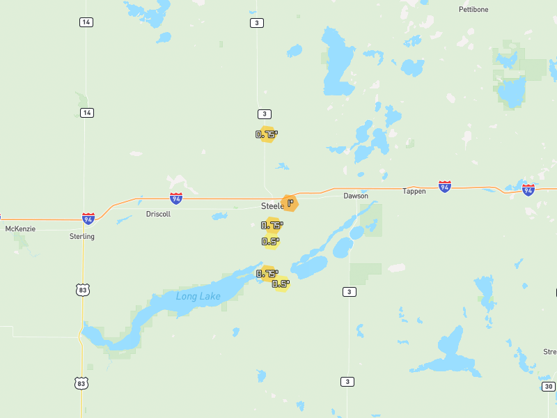 Hail map of Steele, ND on Jun 28, 2026, hail up to 1"