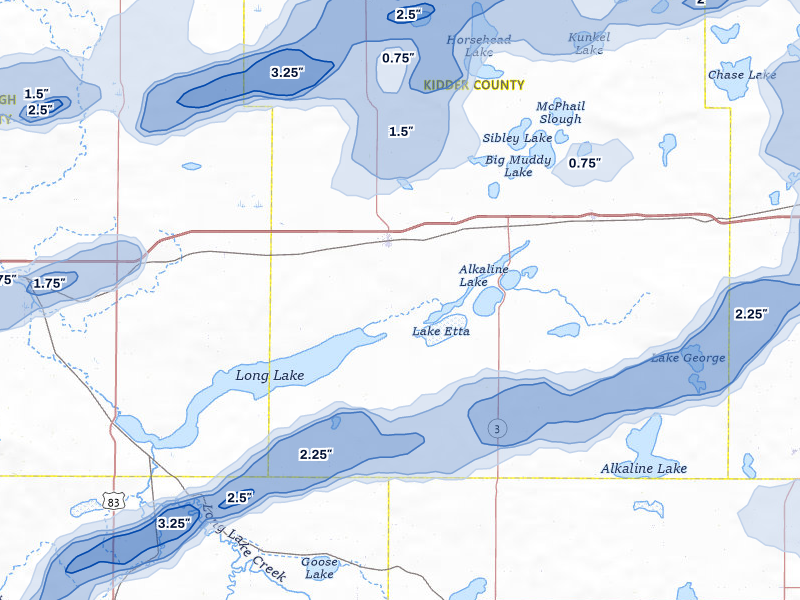 NEXRAD radar-signature map of the hail storm over Steele, ND on Aug 11, 2026