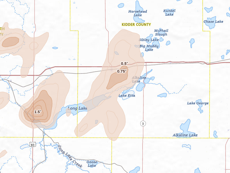 Radar-estimated hail-size map of the storm over Steele, ND