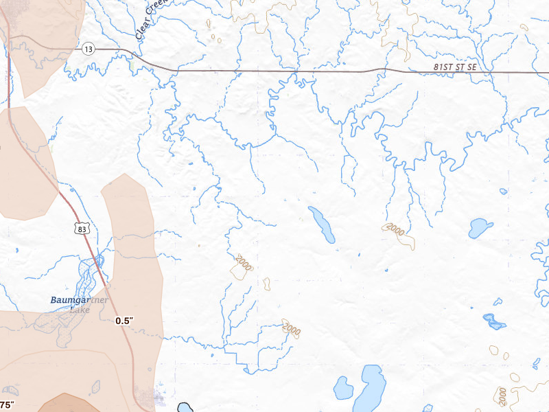 Radar-estimated hail-size map of the storm over Strasburg, ND on May 31, 2026