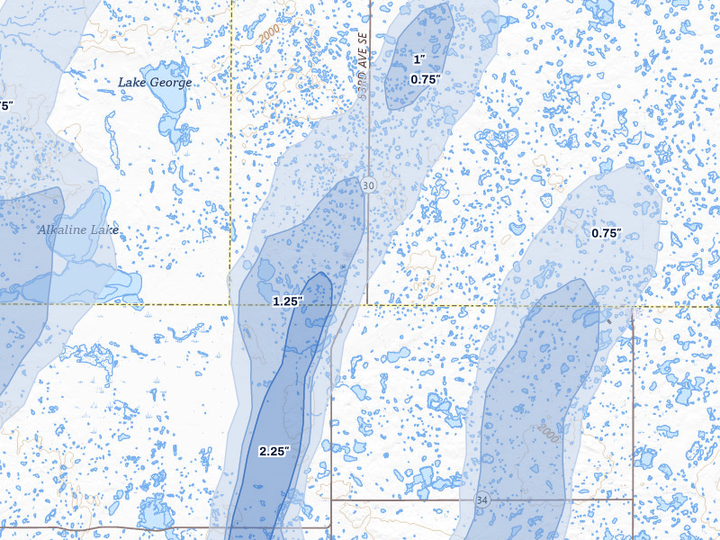 NEXRAD radar-signature map of the hail over Streeter, ND