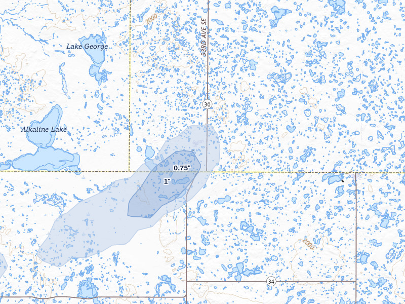 NEXRAD radar-signature map of the hail storm over Streeter, ND on Jun 3, 2026