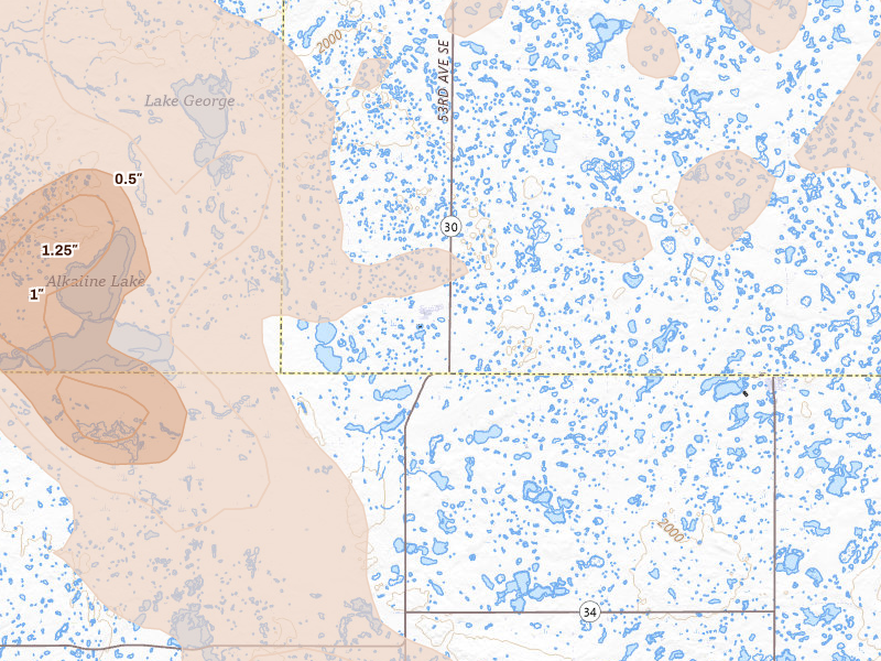 Radar-estimated hail-size map of the storm over Streeter, ND on Jul 9, 2026
