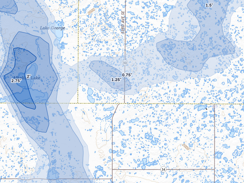 NEXRAD radar-signature map of the hail storm over Streeter, ND on Jul 9, 2026