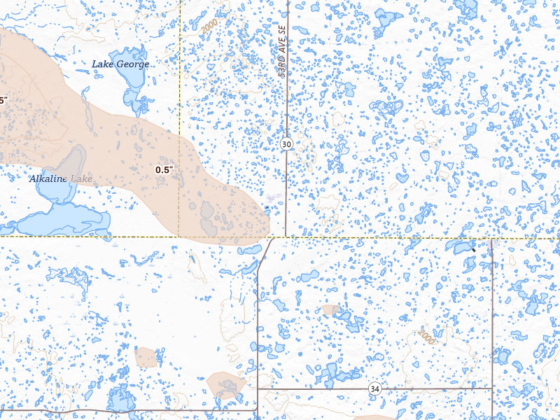 Radar-estimated hail-size map of the storm over Streeter, ND on Jul 19, 2026
