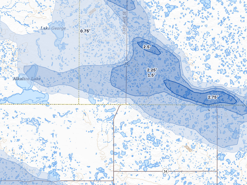 NEXRAD radar-signature map of the hail storm over Streeter, ND on Jul 24, 2026