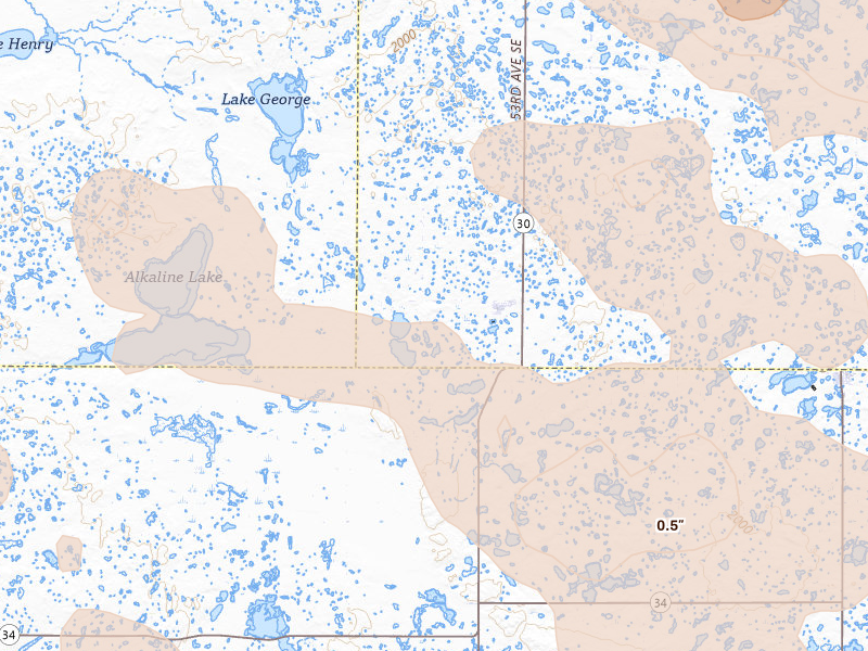 Radar-estimated hail-size map of the storm over Streeter, ND on Aug 24, 2026