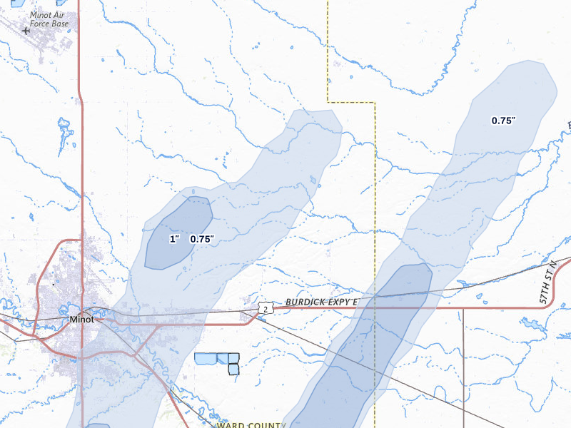 NEXRAD radar-signature map of the hail over Surrey, ND