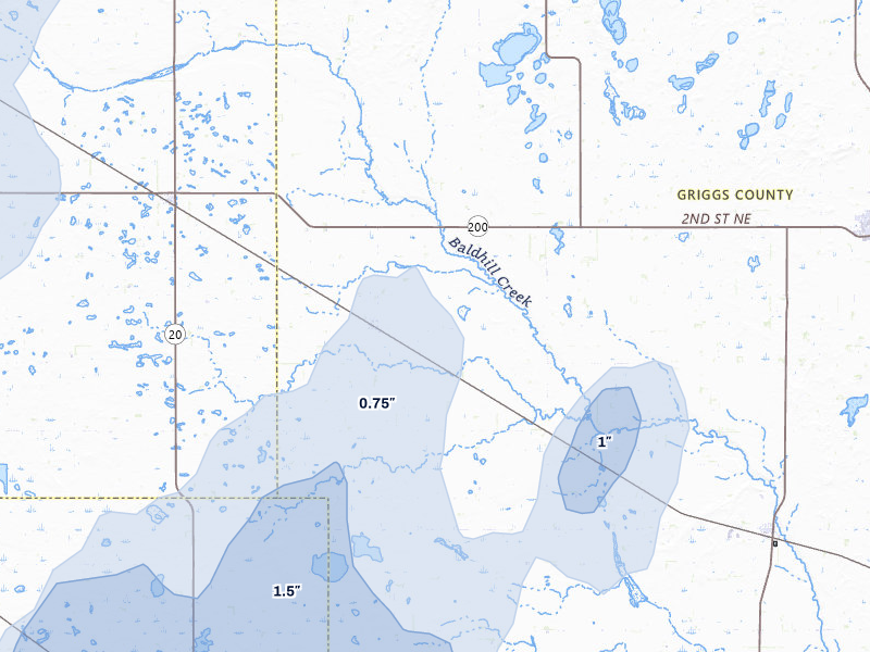 NEXRAD radar-signature map of the hail storm over Sutton, ND on Jun 2, 2026
