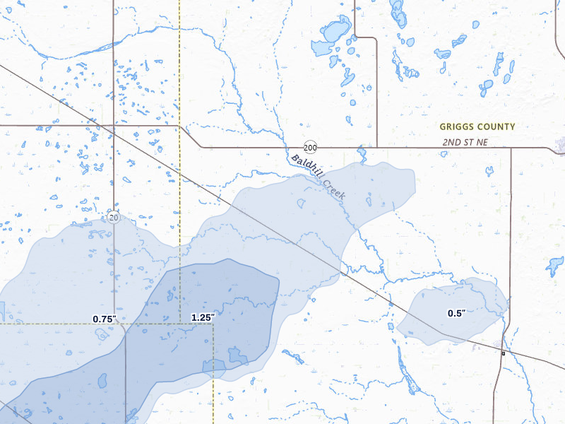 NEXRAD radar-signature map of the hail storm over Sutton, ND on Jun 29, 2026
