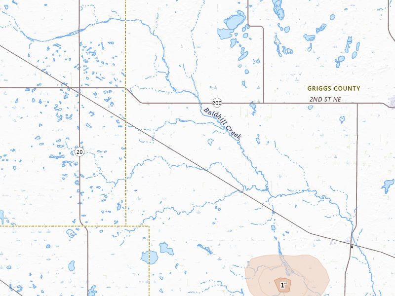 Radar-estimated hail-size map of the storm over Sutton, ND on Jul 4, 2026