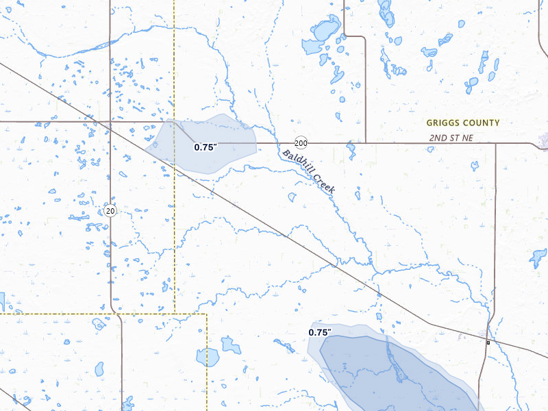 NEXRAD radar-signature map of the hail storm over Sutton, ND on Jul 4, 2026