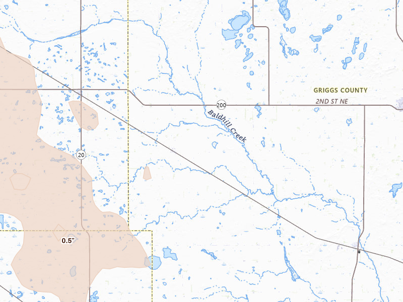 Radar-estimated hail-size map of the storm over Sutton, ND on Jul 9, 2026