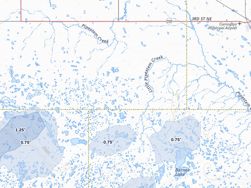 NEXRAD radar-signature map of the hail over Sykeston, ND
