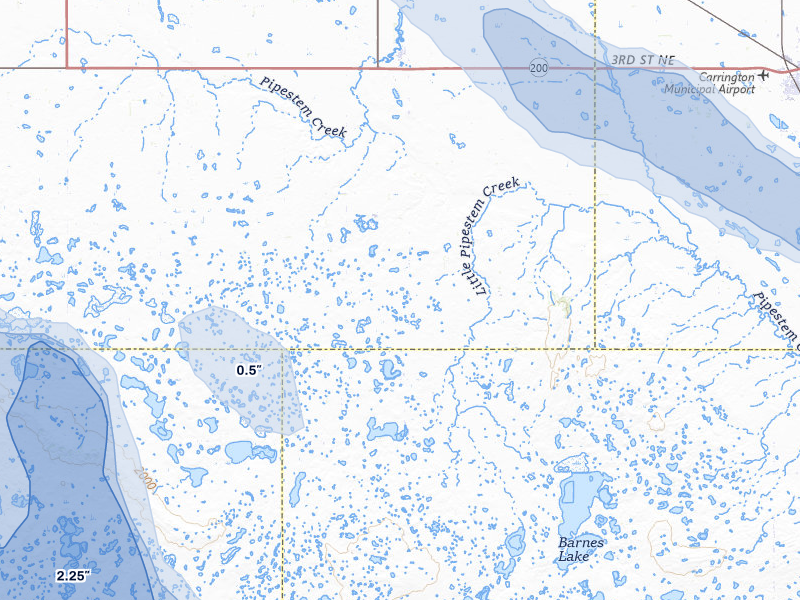 NEXRAD radar-signature map of the hail storm over Sykeston, ND on Jul 9, 2026
