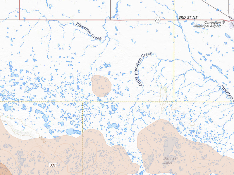 Radar-estimated hail-size map of the storm over Sykeston, ND on Jul 24, 2026