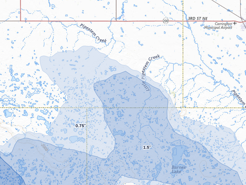 NEXRAD radar-signature map of the hail storm over Sykeston, ND on Jul 24, 2026