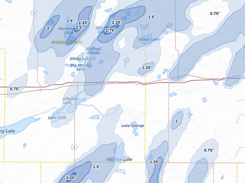 NEXRAD radar-signature map of the hail over Tappen, ND