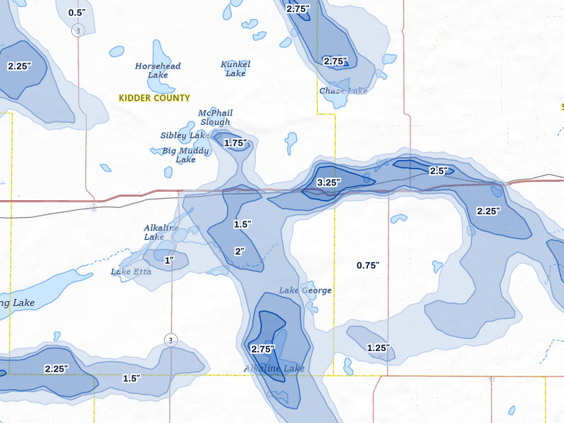 NEXRAD radar-signature map of the hail storm over Tappen, ND on Jul 9, 2026