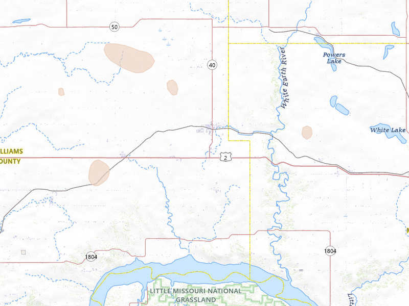 Radar-estimated hail-size map of the storm over Tioga, ND on Jun 27, 2026