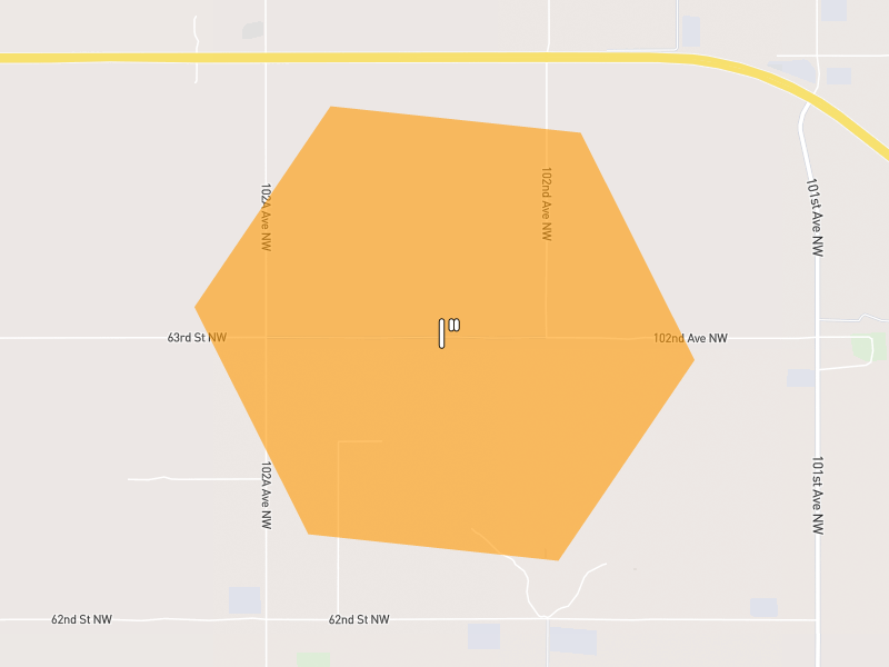 Hail map of Tioga, ND on Jun 27, 2026, hail up to 1"