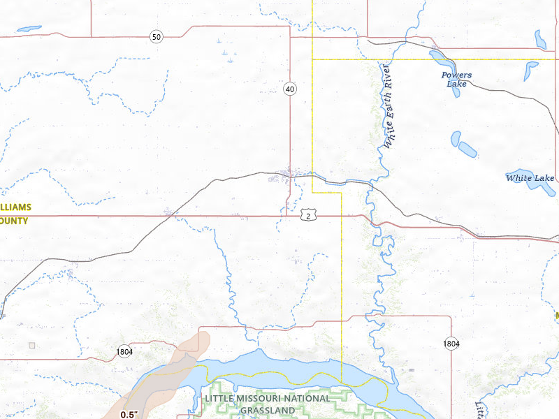 Radar-estimated hail-size map of the storm over Tioga, ND on Jul 5, 2026