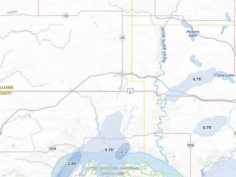 NEXRAD radar-signature map of the hail over Tioga, ND