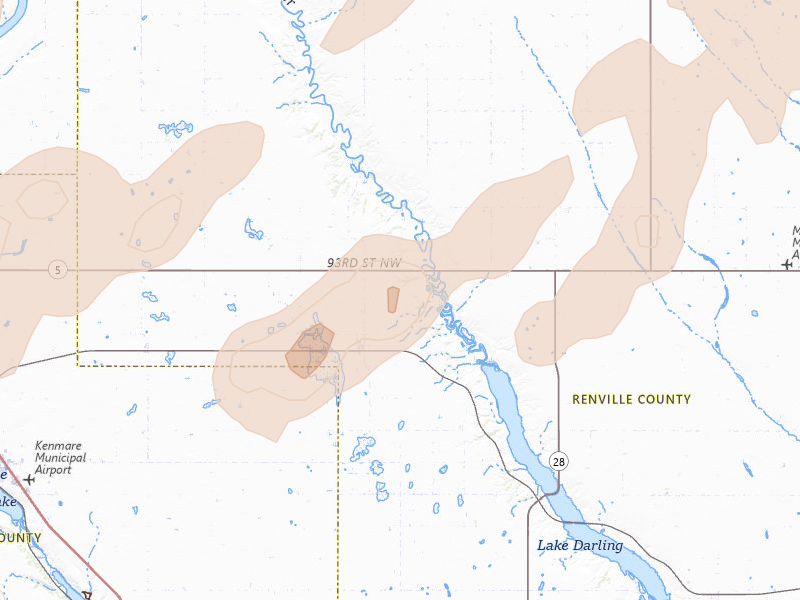 Radar-estimated hail-size map of the storm over Tolley, ND