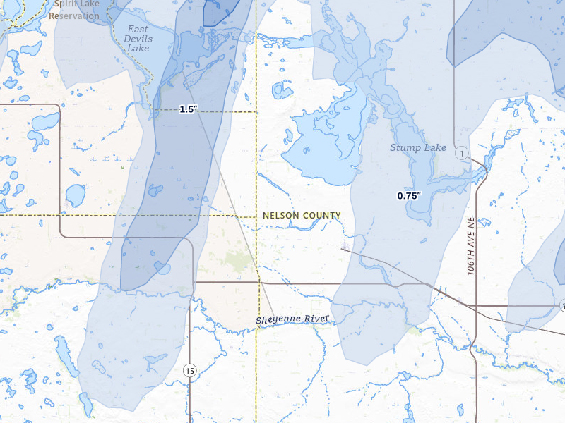 NEXRAD radar-signature map of the hail over Tolna, ND