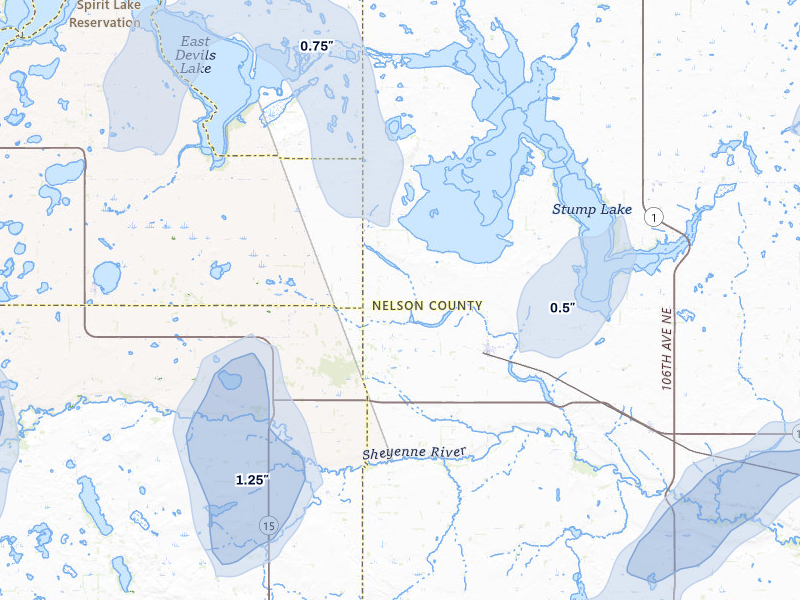 NEXRAD radar-signature map of the hail storm over Tolna, ND on Jun 29, 2026