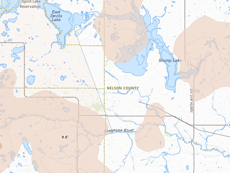 Radar-estimated hail-size map of the storm over Tolna, ND