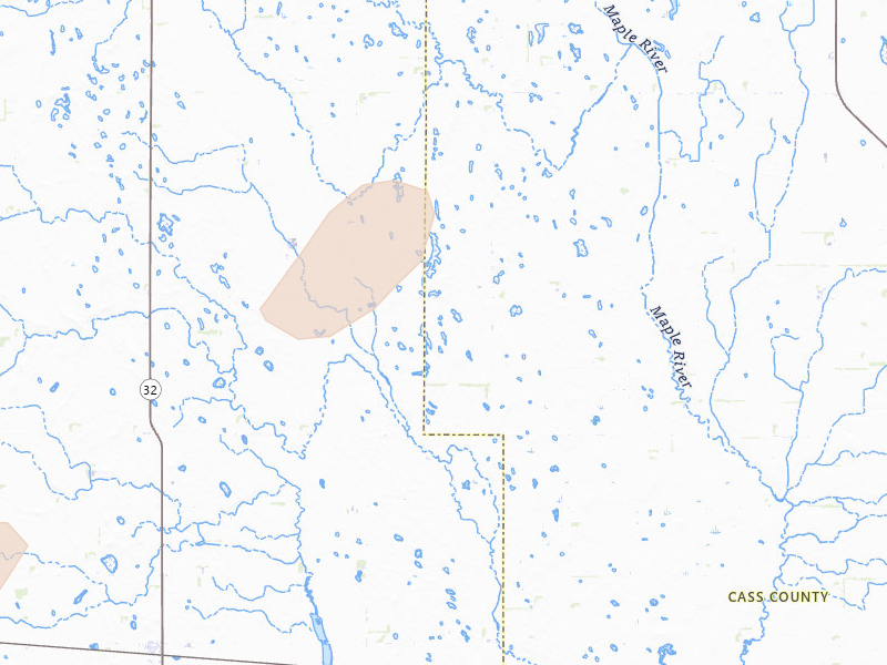 Radar-estimated hail-size map of the storm over Tower City, ND on Jun 3, 2026