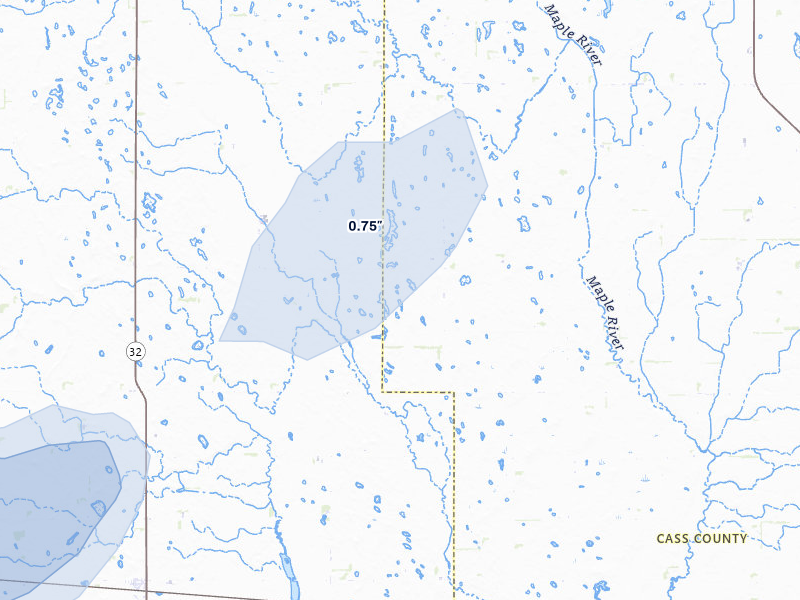 NEXRAD radar-signature map of the hail storm over Tower City, ND on Jun 3, 2026