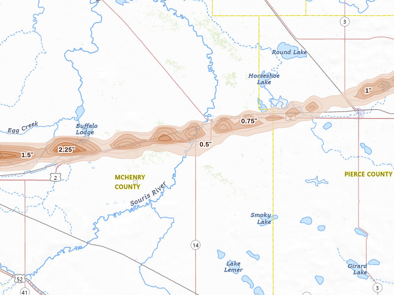 Radar-estimated hail-size map of the storm over Towner, ND