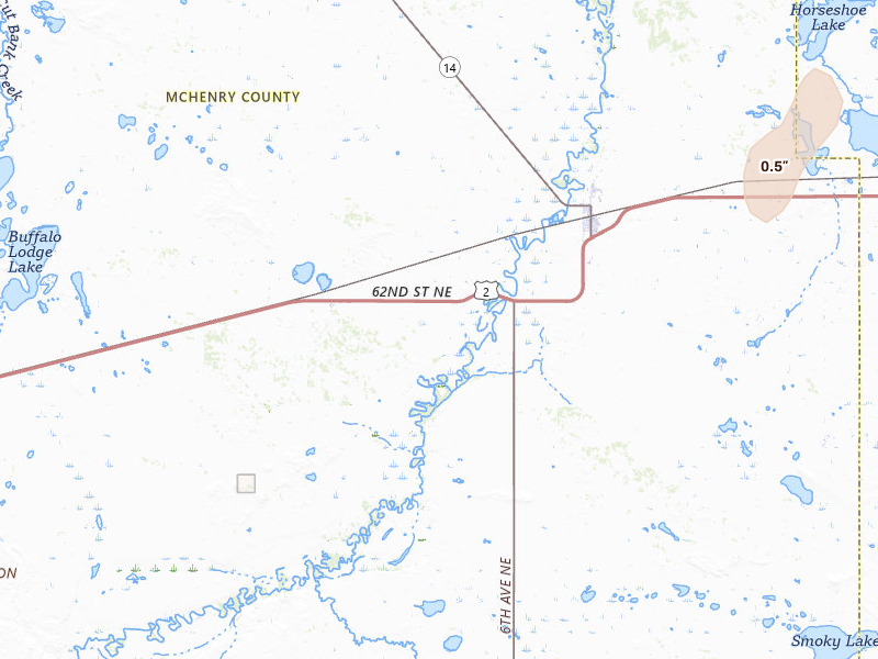 Radar-estimated hail-size map of the storm over Towner, ND on Jun 2, 2026