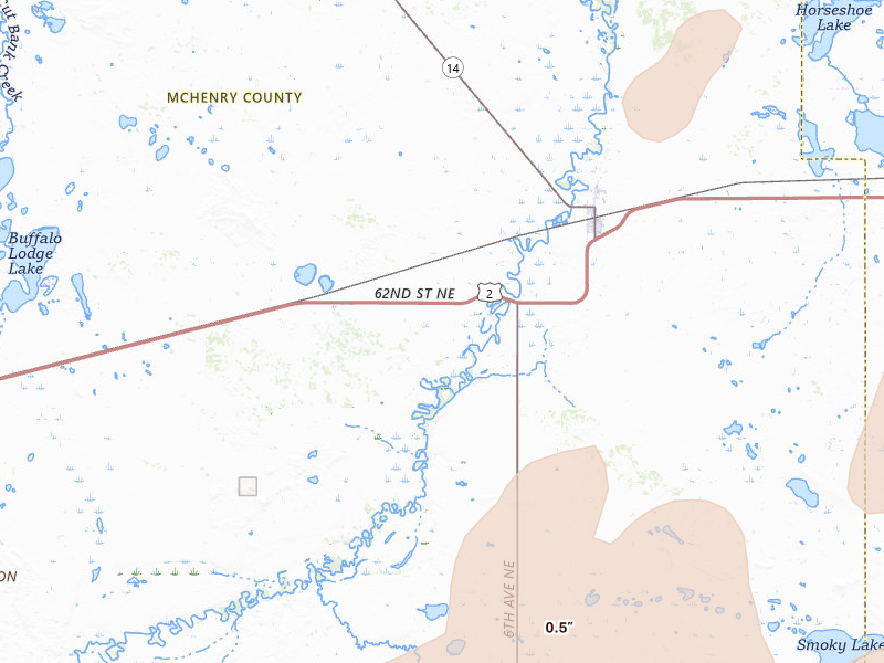 Radar-estimated hail-size map of the storm over Towner, ND on Jun 28, 2026