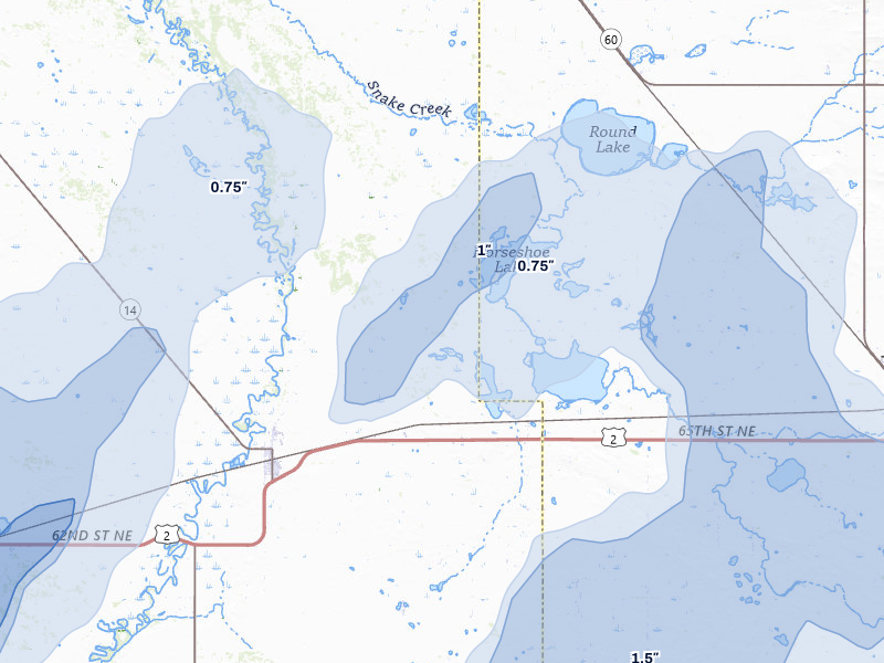 NEXRAD radar-signature map of the hail storm over Towner, ND on Sep 3, 2026