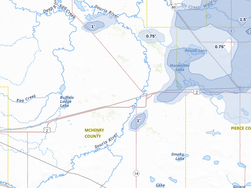 NEXRAD radar-signature map of the hail storm over Towner, ND on Sep 5, 2026