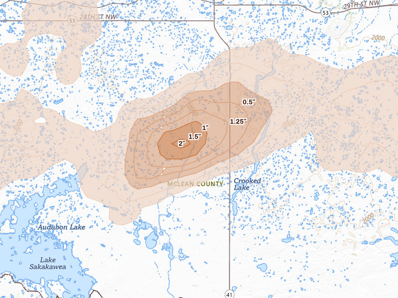 Radar-estimated hail-size map of the storm over Turtle Lake, ND