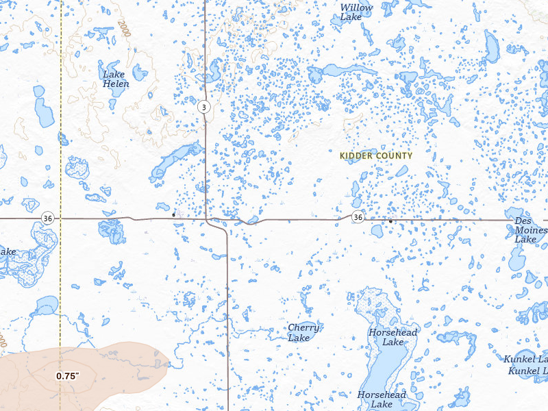 Radar-estimated hail-size map of the storm over Tuttle, ND on Jul 19, 2026