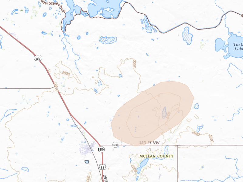 Radar-estimated hail-size map of the storm over Underwood, ND