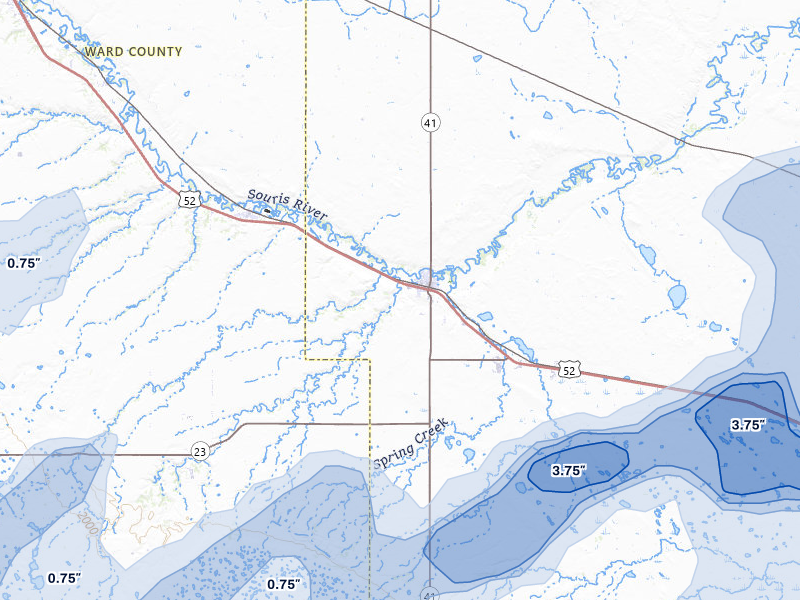 NEXRAD radar-signature map of the hail storm over Velva, ND on Jun 28, 2026