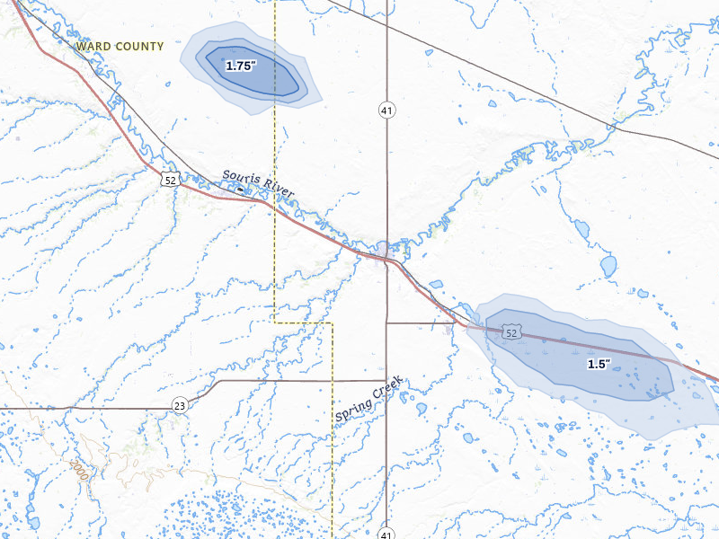 NEXRAD radar-signature map of the hail storm over Velva, ND on Aug 10, 2026