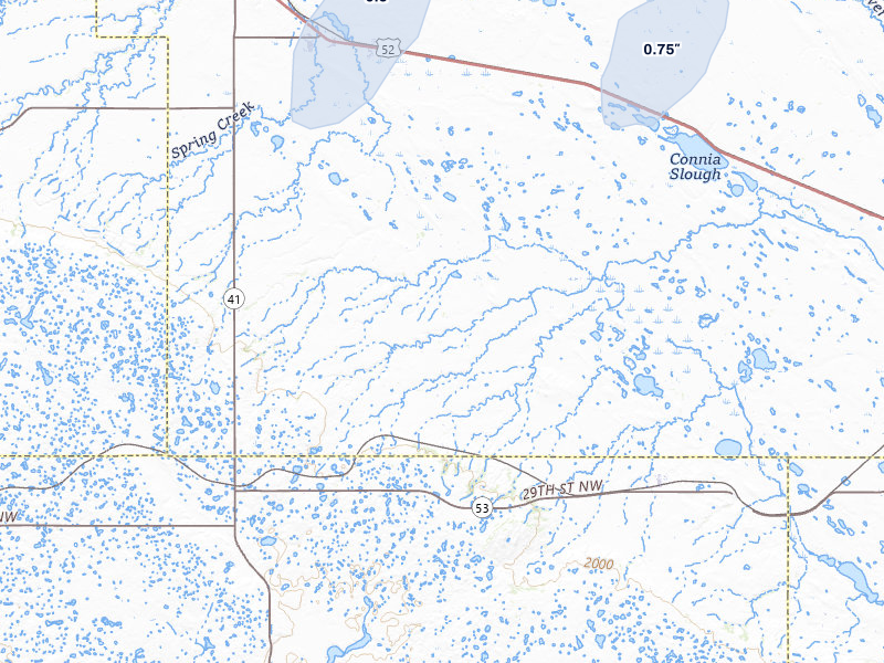 NEXRAD radar-signature map of the hail storm over Voltaire, ND on Jun 27, 2026